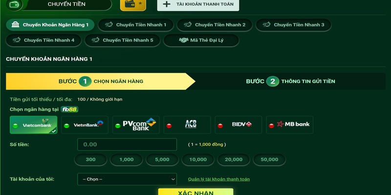 Nạp tiền FB88 bằng internet banking