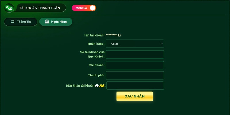 Thêm tài khoản ngân hàng để rút tiền